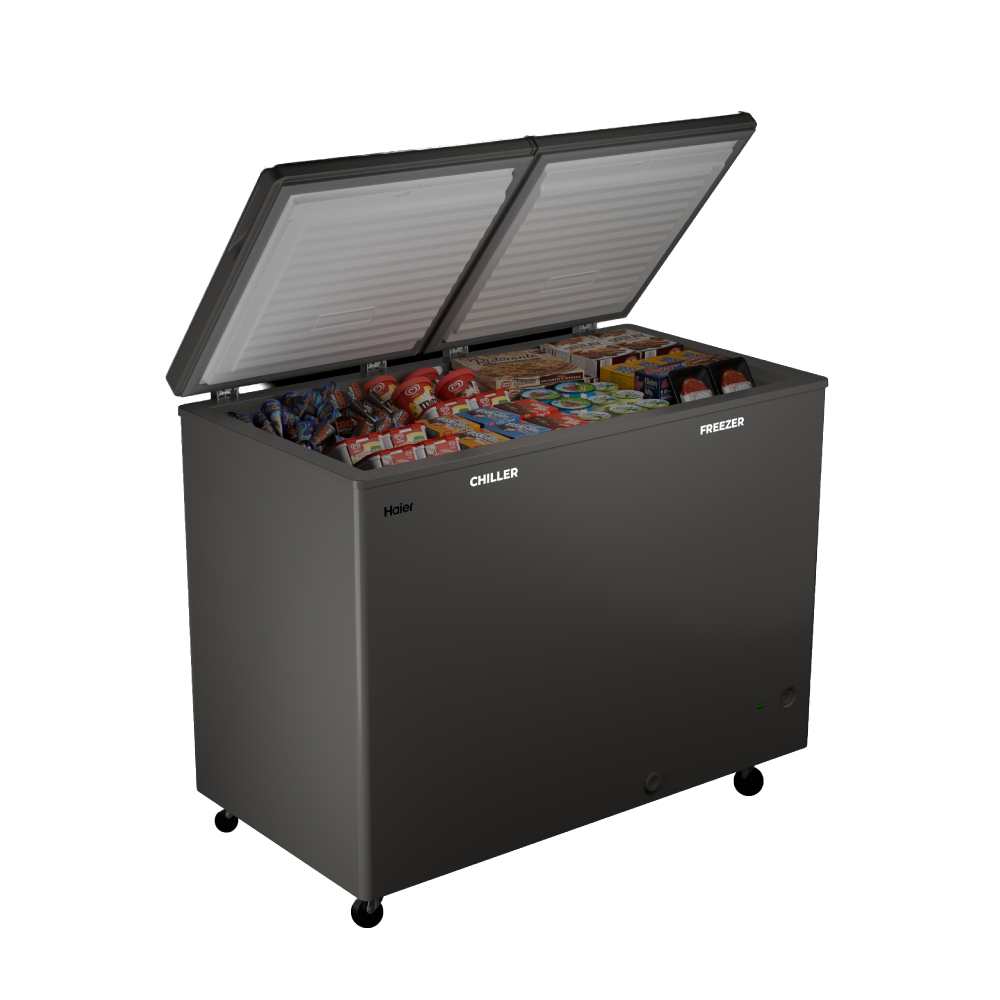 Haier 400 ltr, double door -  Embossed Titanium Grey colour,Dual Compartment Combo Chest Freezer